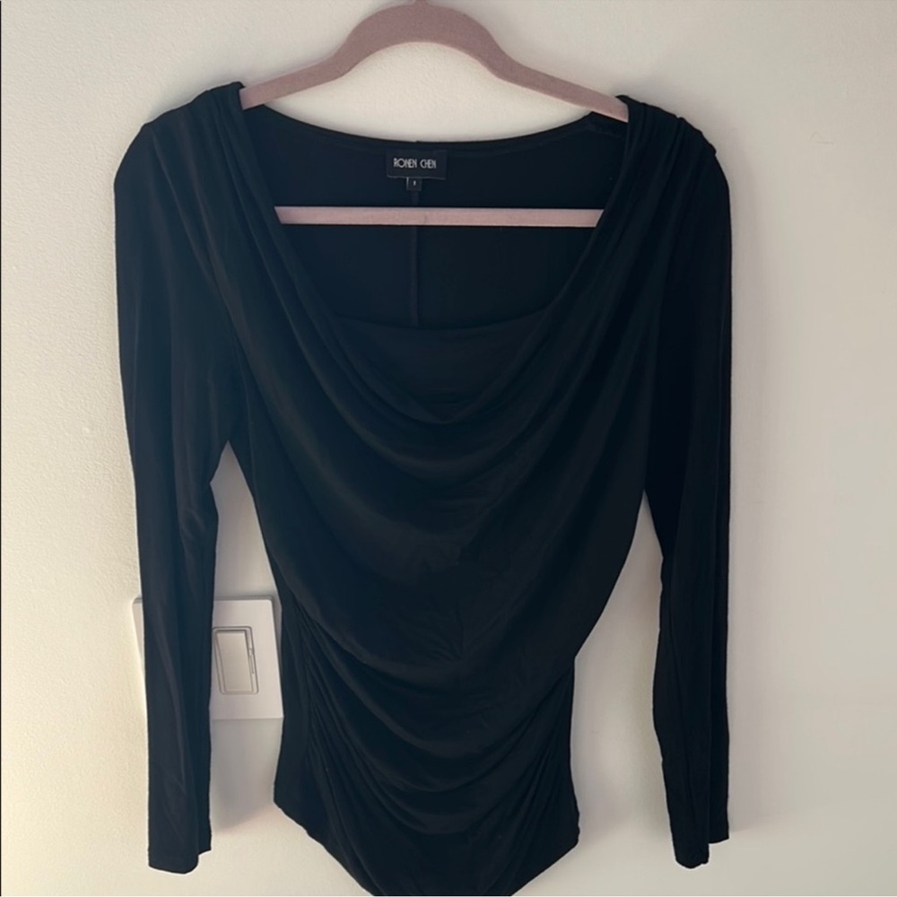 BCBGMaxAzria Black Draped Bodysuit